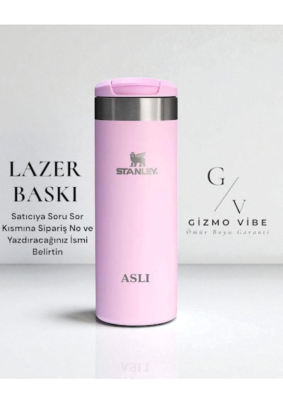 Kişiye Özel Aerolight™ Seyahat Kupası | 0,47 L Şeker Pembe İsimli Tasarımlı Baskı