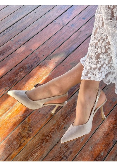 Ervanın Butiği Bej Süet Ketty Kadın Topuklu Stiletto-6051