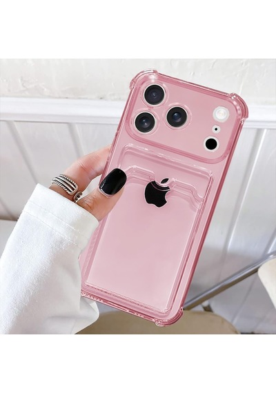 İphone 17 Pro Uyumlu Kamera Korumalı Kartlıklı Köşeleri Airbag Tasarımlı Darbe Önleyici Pembe