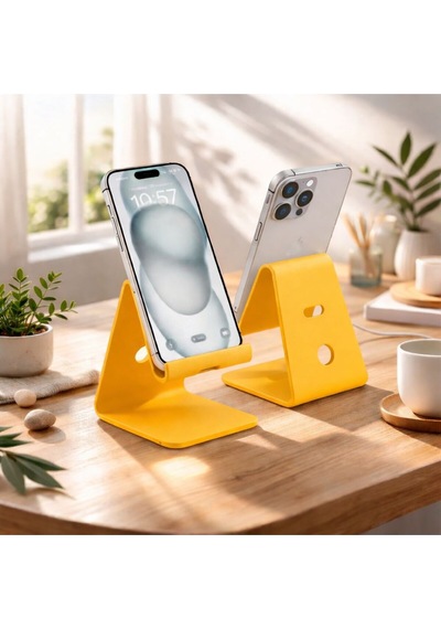 Basartstudio Geometrik Telefon Standı - 3d Tasarım Masaüstü Telefon Tutucu Kırmızı Sarı