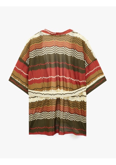 Koton Pointelle Örgü Kısa Kollu Kemerli Desenli Oversize Kimono Hırka Haki Desenli 6sak30075ek