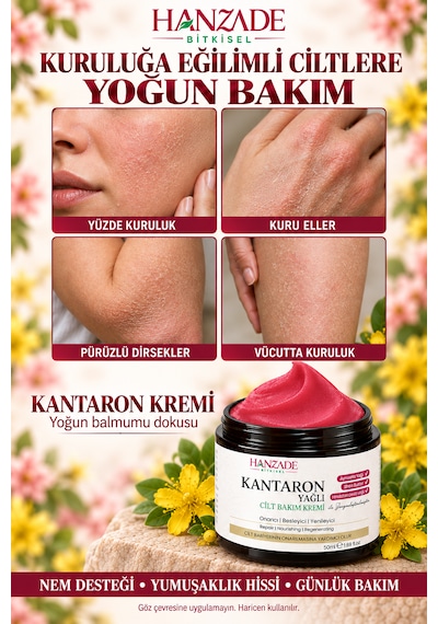 Hanzade Bitkisel Kantaron Yağlı Krem 50 Ml Nemlendirici Yüz, El Ve Vücut Bakım Kremi, E Vitaminli
