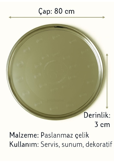 Yemek Tepsisi Çelik Yer Sofrası 80 Cm Paslanmaz Sunum Sinisi No:85 Metalik Gri