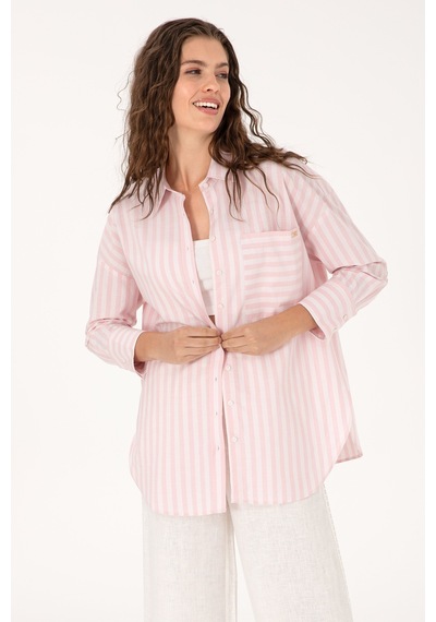 U.S. Polo Assn. Kadın Açık Pembe Çizgili Uzun Kollu Gömlek 50299426-VR078 U.S. Polo Assn. Kadın Açık Pembe Çizgili Uzun Kollu Gömlek 50299426-VR078