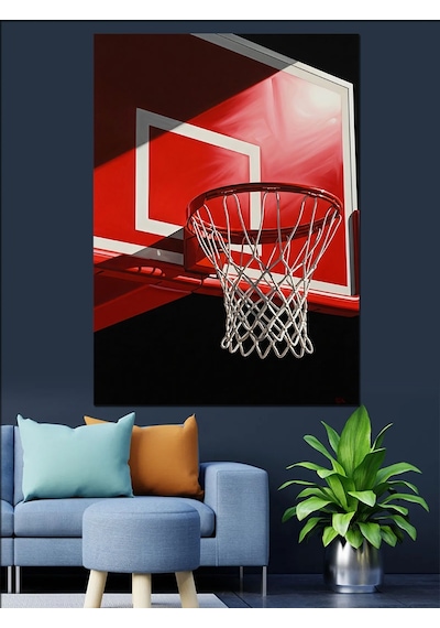 Basketbol Potası Ve Topu Dekoratif Kanvas - Mdf Ahşap Tablo