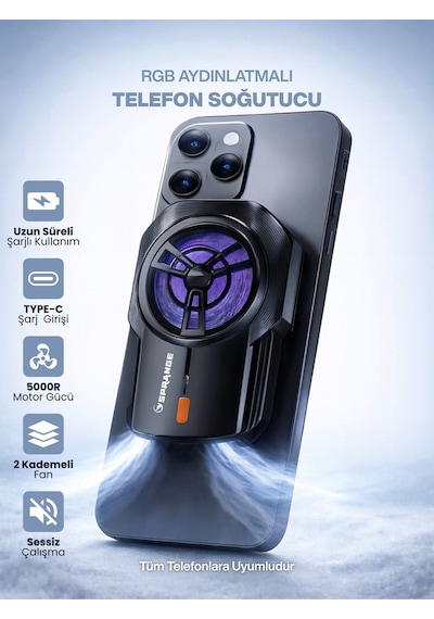 2 Kademeli Tüm Akıllı Telefonlara Uyumlu Rgb Cep Telefonu Soğutma Fanı Radyatör Soğutucu Siyah