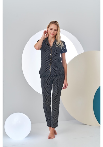 Pjs 24213 Kadın Puantiyeli Düğmeli Pijama Takım 001
