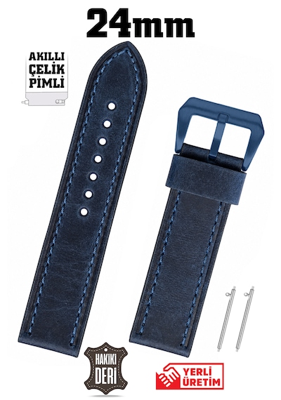24mm Lacivert Spor Crazy Nubuk Hakiki Deri Saat Kordonu Kayış Akıllı Pimli