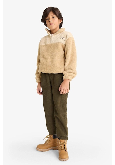 Defacto Erkek Çocuk Fermuarlı Yaka Nakışlı Pelüş Sweatshirt G2946a825wnbg360 Bej