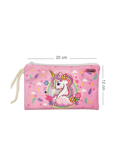 Bahar Unicorn Çiçekli Desenli Kalem Kutusu Yıkanabilir Bez Kalemlik Pembe