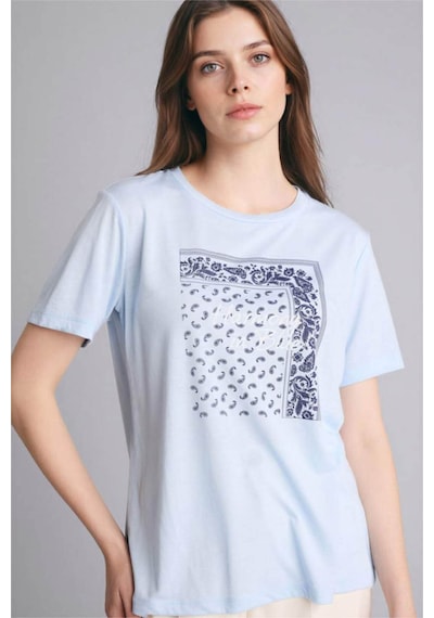 Defacto Baskılı Mavi Kadın T-shirt G2883ax/be177 Mavi