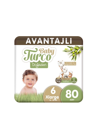 Baby Turco Doğadan Bebek Bezi 6 Numara XLarge Avantajlı 80 Adet
