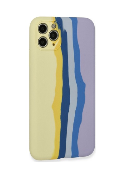 Apple iPhone  Uyumlu,  11 Pro Kılıf Ebruli Lansman Silikon - Sarı-lila