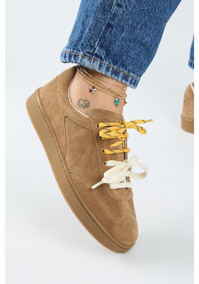 Manijero Krahe Barbella Kadın Hakiki Deri Üç Ayrı Alternatif Bağcıklı Kum Sneakers