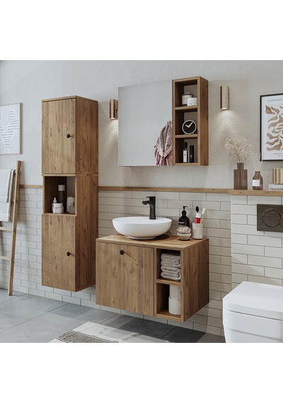Lavabolu Mdf 65 Cm Lotus Çekmeceli Banyo Dolabı + Aynalı Dlp Atl Atlantik Çam