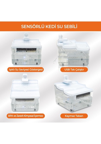 Gobypet Sensörlü Sessiz Su Sebili, Sensörlü Kedi Su Pınarı, Kedi Su Kabı, Otomatik Kedi Su Sebili, Akıllı Köpe