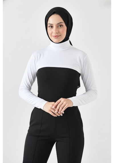 A02teks Dik Yaka Boyunluklu Kolluk Uzun Kollu Boyunluk Tesettür Boyunluk Balıkçı Yaka Bodysuit Beyaz