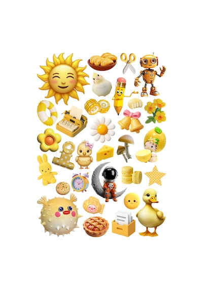 31 Adet Uzay, Yaz Ve Deniz Temalı Sticker Seti - Etiket Seti Sketchbook Sarı