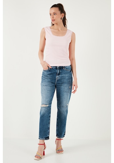 Lela Slim Fit Kalın Askılı Dantelli Kare Yaka Bürümcük Bayan Atlet 5864979 Toz Pembe