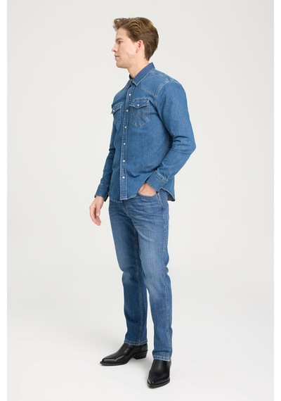 Wrangler Erkek Slim Fit Dar Paça Koyu Mavi Kot Pantolon - W12s084w83