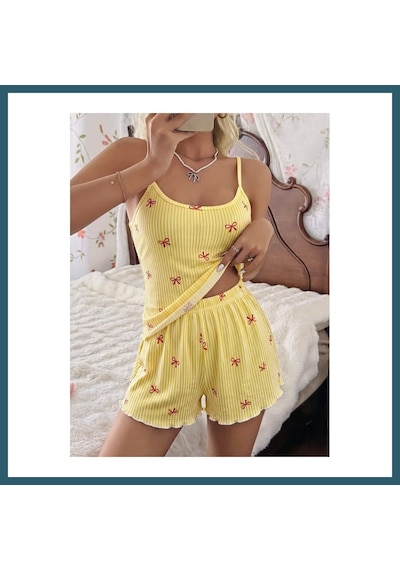 Bezos Kadın Sarı İnce Askılı Şortlu Pijama Takımı 5270 Beden: S/m Renk: Sarı Ob