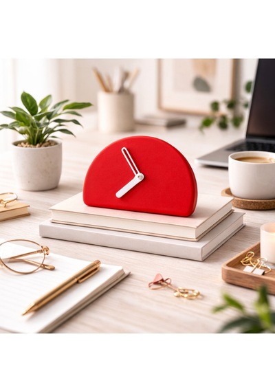 Modern Minimalist Yarım Daire Masa Saati - 5 Renk Seçeneği Kırmızı