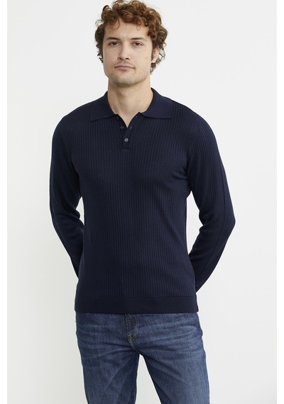 Sementa Polo Yaka Fitilli Triko Kazak - Lacivert 001