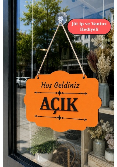 Çift Taraflı Mdfahşap Dükkan & Mağaza Kapı Yönlendirme Tabelası - Turuncu