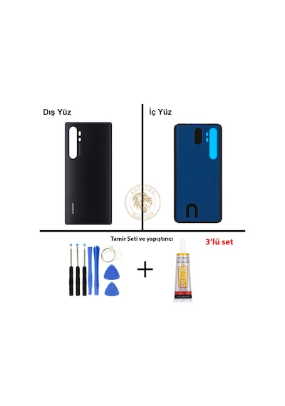 Xiaomi Mi Note 10 Lite Gece Yarısı Siyahı Uyumlu Arka Kapak + Yapıştırıcı Ve Vida Seti Siyah