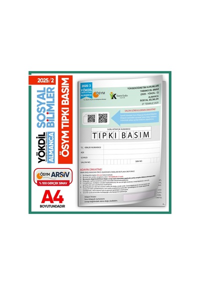 2025/2 Yökdil Almanca Sosyal Bilimler ÖSYM Çıkmış Soru Tıpkı Basım Deneme Kitapçığı Türkiye Geneli