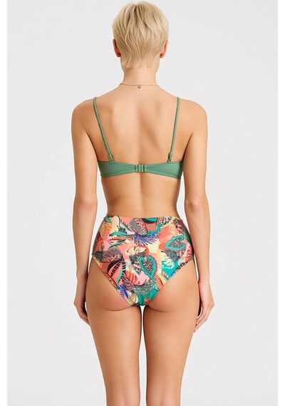Benerly Kadın Balconette Bikini Takımı Drapeli Sabit Kap Balenli İnce Ask Çok Renkli