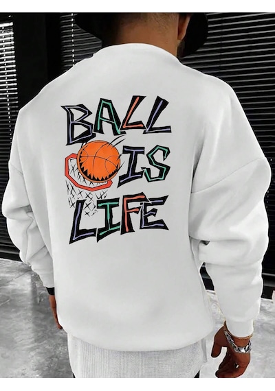 Adrift Coko Serisi Basketball And Slogan Graphic Sweatshirt Beyaz