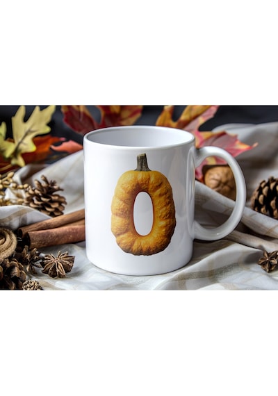 O Baş Harf Bal Kabağı Şekilli Kupa Bardak - Kişiye Özel Cadılar Bayramı / Halloween Konsept Beyaz