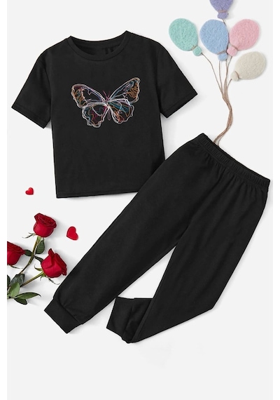 Uyguntarz Çocuk Butterfly Alt - Üst Eşofman Takımı Siyah