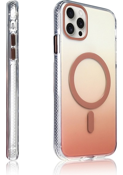 Apple Uyumlu iPhone 15 Pro Max Kılıf M-safe Şarj Özellikli Transparan Renk Geçişli Zore Toros Kapak Rose Pembe