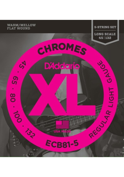 D'addario Ecb81-5 Xl Chromes Flatwound Serisi Bas Gitar Tel Seti Regular Light