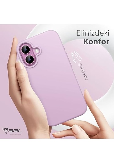 Apple iPhone Uyumlu Kılıf İnce Sıvı Silikon 3 Katmanlı Tam Kaplamalı Yumuşak Jel Kauçuk Kılıf Kapak, Mat Lila Apple iPhone Uyumlu 16 Diğer