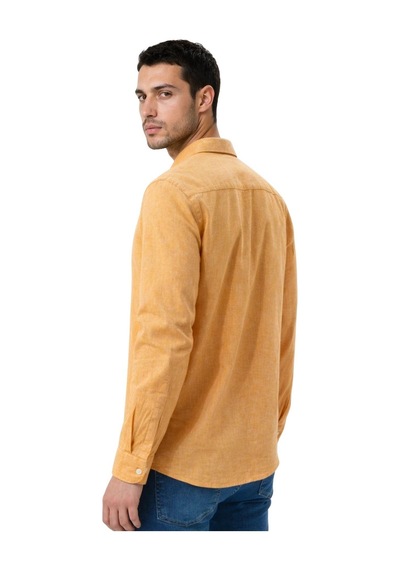 Arma Ar-ma Erkek Keten Gömlek Baskisiz Basic Düğme Kapamali Cepsiz Uzun Kollu Gömlek Dokuma Kumaş Regular Fit %60 Pamuk %40 Keten Y31485118102 Turuncu-t1