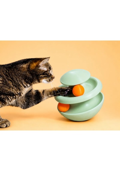 Buradabulabilirsin 3d Baskı İki Toplu Kedi Oyuncağı Kule Etkileşimli Kedi Oyun Kulesi Toplu Parkur - Yeşil Bbz