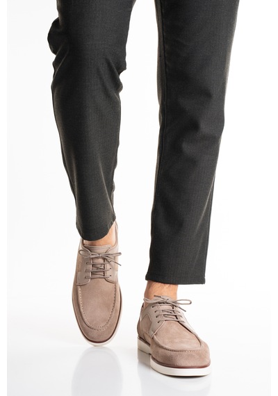 Fame Step Hakiki Deri Erkek Loafer Ayakkabı Casual Süet Günlük Rahat Bağcıklı Model Ravenna Bej