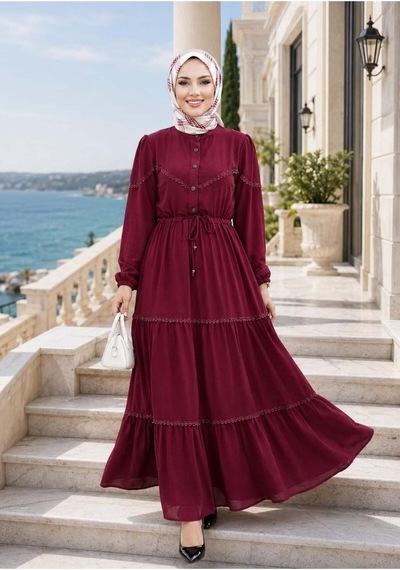 Hb Harma Time Butik Kadın Düğmeli Dantel Detaylı Beli Bağcıklı Ayrobin Bordo Elbise Bordo Bordo Hb Harma Time Butik Kadın Düğmeli Dantel Detaylı Beli Bağcıklı Ayrobin Bordo Elbise Bordo Bordo