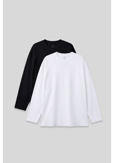 Basic O Yaka Büyük Beden 2li Paket Siyah - Beyaz Erkek T-shirt - 88107 Siyah - Beyaz