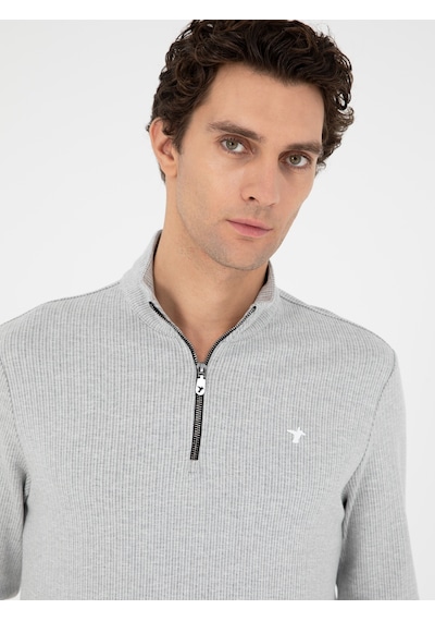 Gri Melanj Regular Fit Pamuk Karışımlı Yarım Fermuarlı Sweatshirt