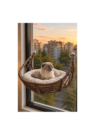 Reyo Lüxperi Hilal Kedi Cam Yatağı & Vantuzlu Cam Yatağı & Kedi Pencere Yatağı Açık Gri