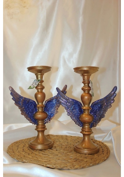 Mumluk Şamdan Melek Kanatlı Elişi Hand Made 2 Li