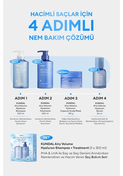 Arındıran Nemlendiren Hacim Veren Saç Kremi Kundal Airy Volume Hyaluron Treatment 500ml Blossom Br.