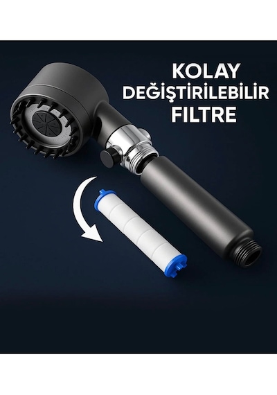 Gri Özel Duş Seti Patlamaz Hortum Kireç Önleyici Başlık 2 Katlı Gri