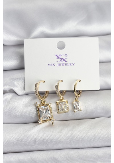 Gold Renk Zirkon Taşlı Kadın Küpe Çok renkli 06821361