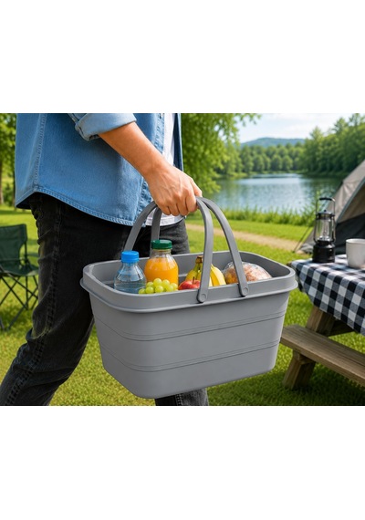 Katlanabilir Piknik Sepeti Ve Mini Masa Seti 21 Litre Kapasiteli Ergonomik Taşıma Kulplu Katlanır Piknik Çantası Ka Çok Renkli