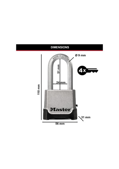Master Lock Yüksek Güvenlikli Asma Kilit, Çinko, Xl Kulp, Dış Mek